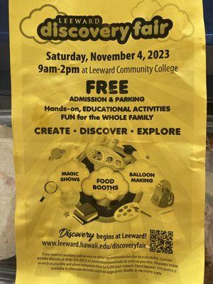 Discovery fair  This Saturday Nov 4, 2023 FREE ADMISSION & PARKING