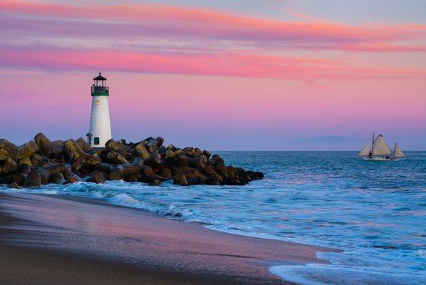 Seabright Beach Lighthouse at Sunset! Wish you were here!