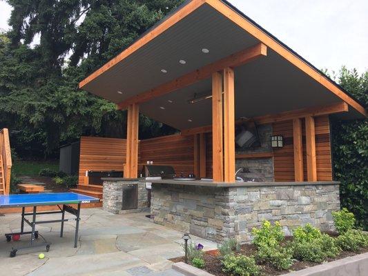 Leschi outdoor kitchen pavilion with hot tub