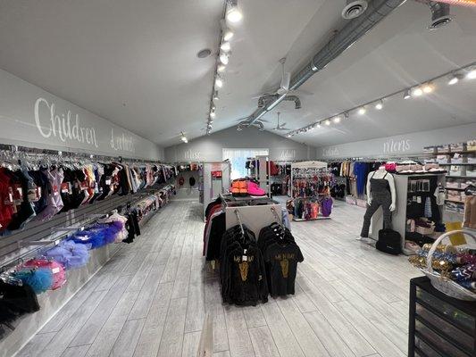 Our main floor is where keep the majority of our basic leotards, skirts, tights, and more!