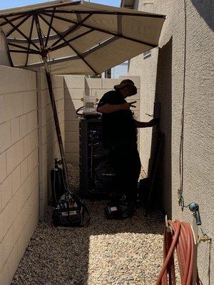 Awesome technician installing the power and charging AC