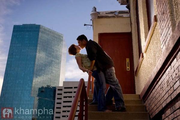 engagement portrait session in downtown Fort Worth