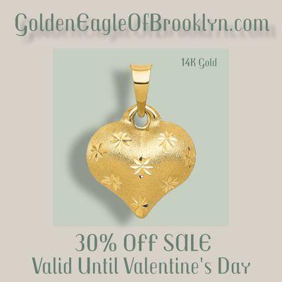 14k Yellow Gold Diamond-Cut Puffed Heart Pendant