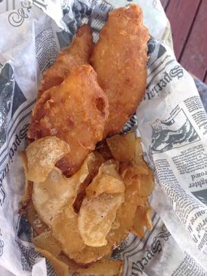 Fish and chips with homemade potato chips