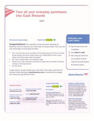 $10,000 credit line threw Bank of America, Thanks Taylor Made Sales Corp.