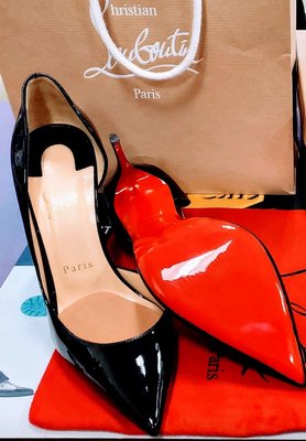 Glossy red rubber sole guards on Christian Louboutin