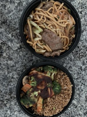 Beef Lo Mein and Spicy Garlic Shrimp