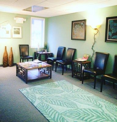 Perinton Family Acupuncture designed by Selma Hammer Designs. Tranquil, soothing colors were used for an inviting retreat like space.