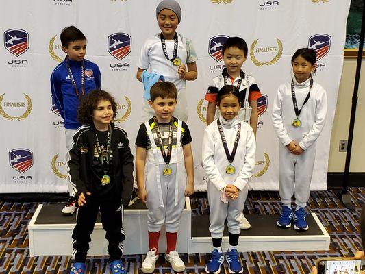 4 of 8 medalists in the 2023 Battle at the Beach Y8 Mixed Epee event in Daytona were OFSC fencers, including the gold and both 
bronzes.