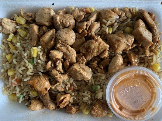 Chicken Teriyaki with fried rice and yum yum sauce