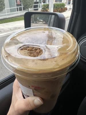 Cookie butter iced coffee with cookie butter foam !! Delicious! Just one sweet n low ( no need for sugar, it's already sweet! )