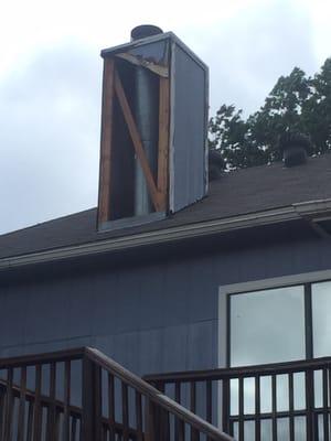 Tropical Depression Bill blew an 8 foot piece off my chimney. My roof is 30 feet up.