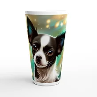 Black and White Chihuahua Portrait on a ceramic latte mug.