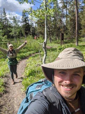 Casey and Kevin happy to be hiking Yellowstone!