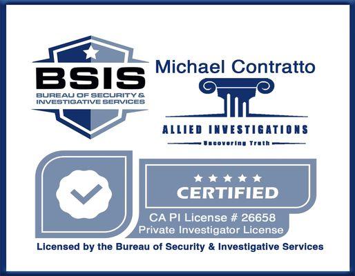 Private Investigator Michael Contratto of Allied Investigations, licensed by the Bureau of Security & Investigative Services