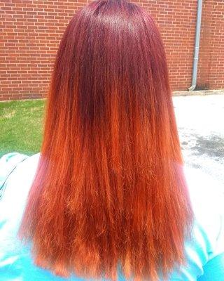 Red to copper ombre