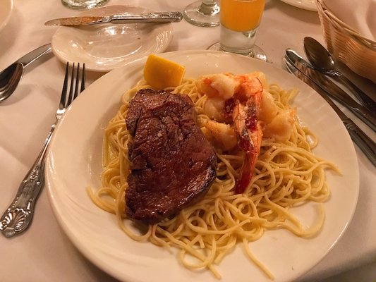 Elena Maria  Delicious Beef And garlic Shrimp over linguini