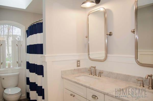 Bathroom Update with new vanity, lights & mirrors, toilet, flooring, Millwork and paint...