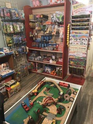 Train table and top brand toys and books.