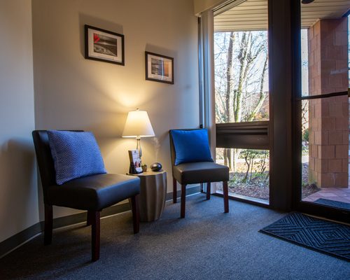 Private waiting area overlooking beautiful courtyard.