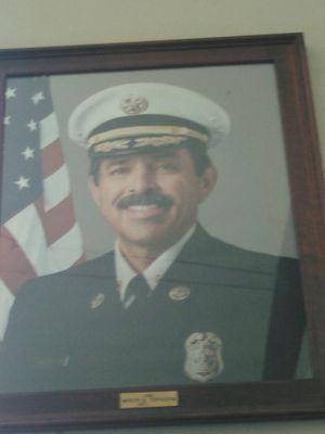 Fire Station in Olvera Street complex.  Current Fire Chief, first person of Latino/Hispanic origin in LA when O&A toured old dtla.