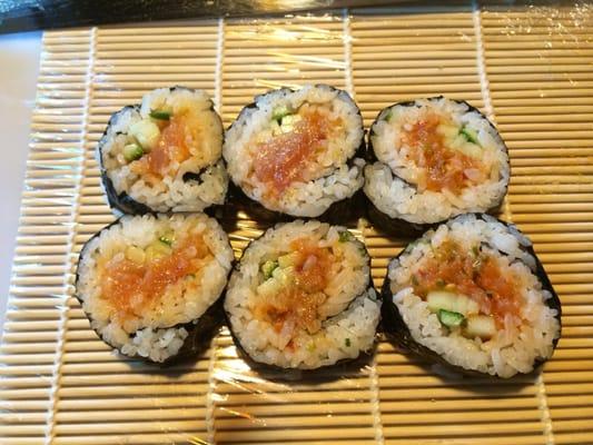 Spicy tuna roll that we learned how to make!