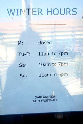 Hours posted on window