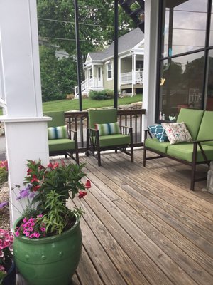 Our porch is furnished and perfect for enjoying a cup of tea after your treatment