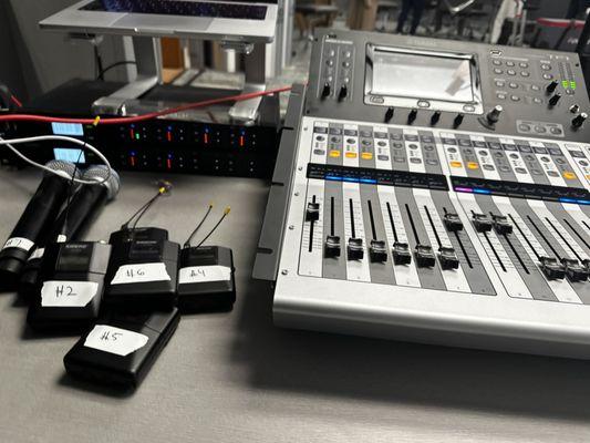 Pro Audio for corporate events. ULX-D Wireless Transmitters and Receivers with Yamaha TF5 Mixer