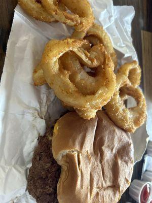 Cheeseburger and onion rings