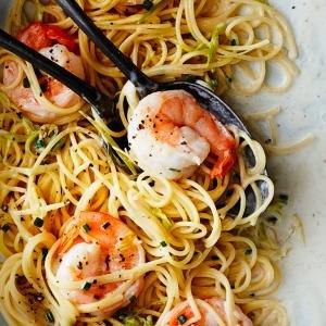 Special -- shrimp with angel hair pasta.