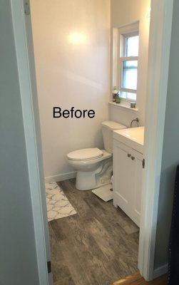 Before: Old toilet and vanity