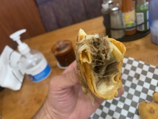 The Cheese Taco con birria! They are bigger than I thought. 2 would have been enough!