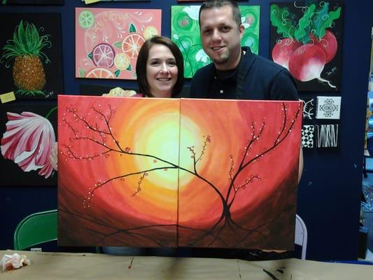 Date night, two paintings become one. Men always paint free on date night, twice a month.