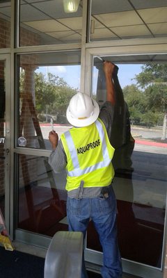 Caulking building entrance