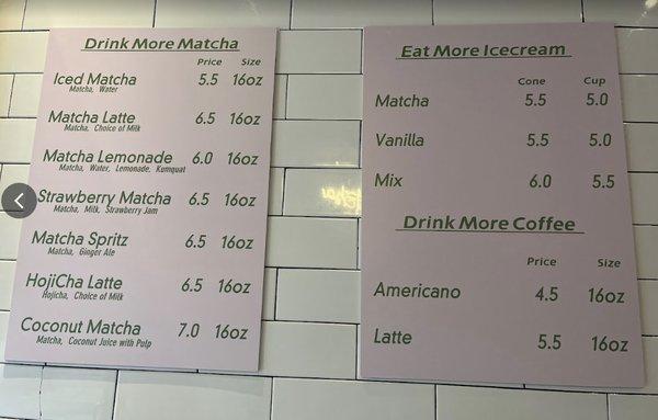 Menu photo from google