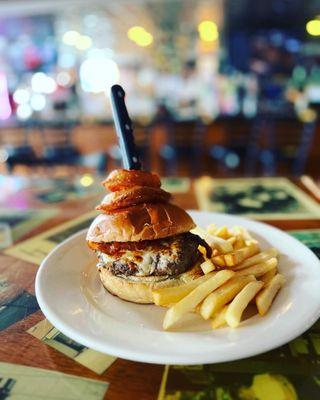 Cowboy burger with fries