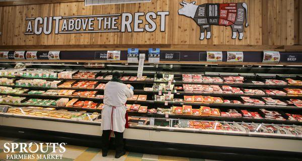 Our Meat handlers always keep your shopping options easy and organized. We offer fresh seafood and meat from Harris Ranch.