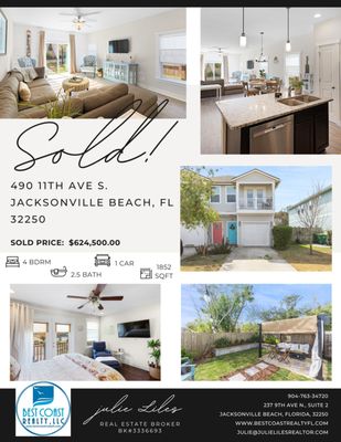 SOLD: 490 11th Ave South, Jacksonville Beach, FL 32250. 2 Story Townhome that is just a few blocks to the beach.