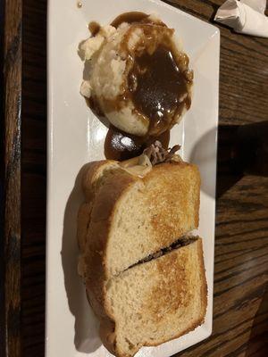 Pot roast melt with mashed potatoes and gravy