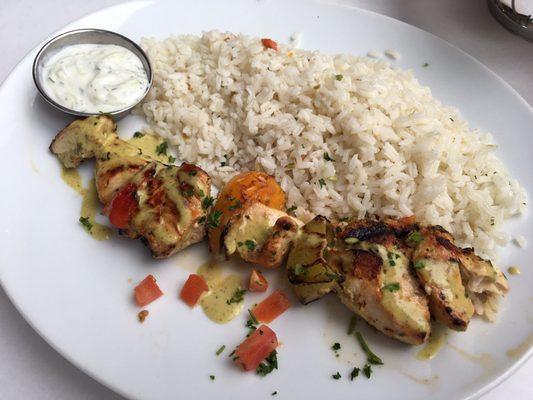 Chicken Skewer Souvlaki with Rice.