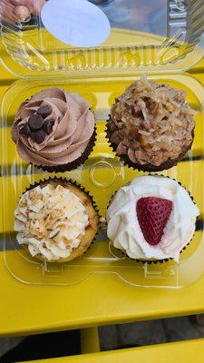 Cupcakes: Chocoholic, & German Chocolate, Strawberry Shortcake, & English Toffee ($4 each when you buy 4)  05-27-2023