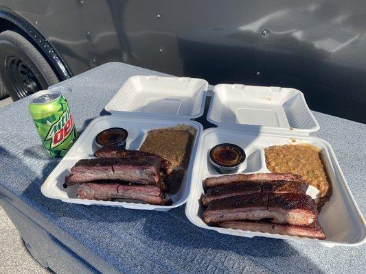 Delicious ribs and cowboy beans!