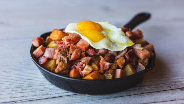 Pork Trio Hash Plate.

A Mexican / Filipino restaurant, with breakfast, brunch & lunch at Chula vista, Mexipino Craft