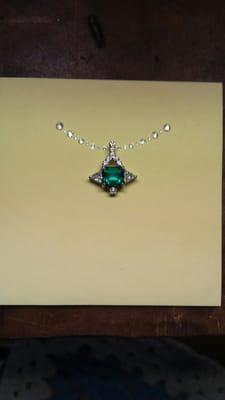 Petri handcrafted, rare triple AAA emerald, diamond and platinum pendant being converted to a necklace motif.