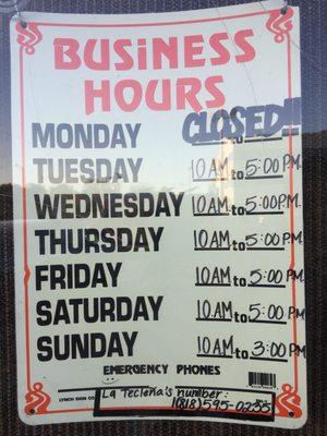 Disappointed that it was closed when we tried to get some Pupusas. Sharing their posted hours...