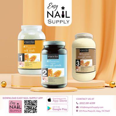 SAVE BIG WITH 3-STEP PEDICURE COMBO LARGE SIZE
CUCCIO NATURALE PEDICURE SYSTEM - MILK & HONEY
Order now on the Easy Nail Supply App!