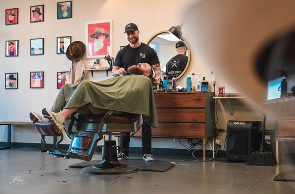 old school beard trim with hot towel shave.