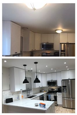 Instal LED 3 inch Recessed lights and 2 pendant lights Before and after pictures