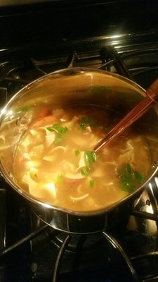 Amy's chicken noodle soup simmering away.